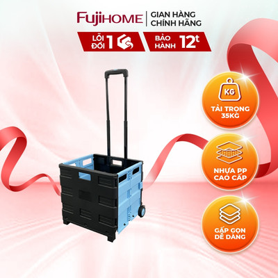 Xe kéo đi chợ gấp gọn FUJIHOME PT-35C Chất liệu nhựa PP cao cấp, tải trọng 35kg, di chuyển êm ái