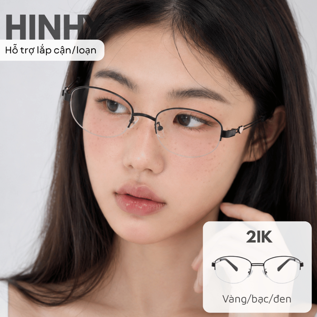 Gọng kính nửa viền kim loại [nhận cắt tròng cận/loạn] Tiệm Kính Hinhy | 2IK