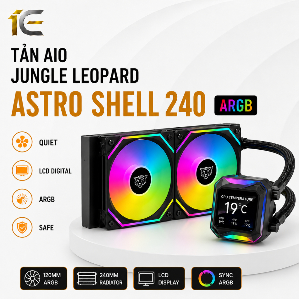 Tản Nhiệt Nước AIO Jungle Leopard Astro Shell 240 ARGB Digital LCD, Hỗ Trợ Intel AMD