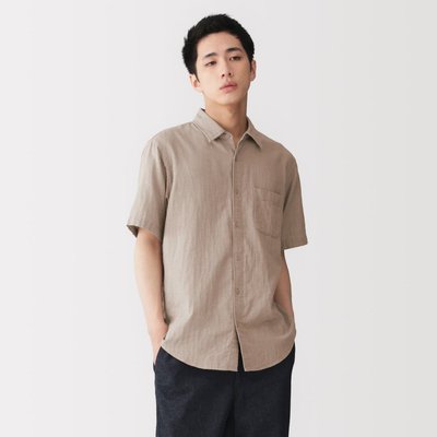 [26AW] MUJI Áo Sơ Mi Nam Vải Kapok Double Gauze Tay Ngắn