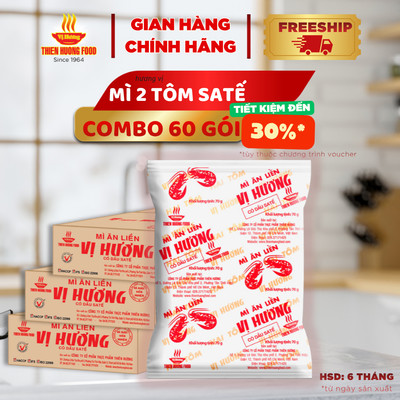 COMBO 60 gói Mì giấy Vị Hương 2 tôm Satế 70gram/gói