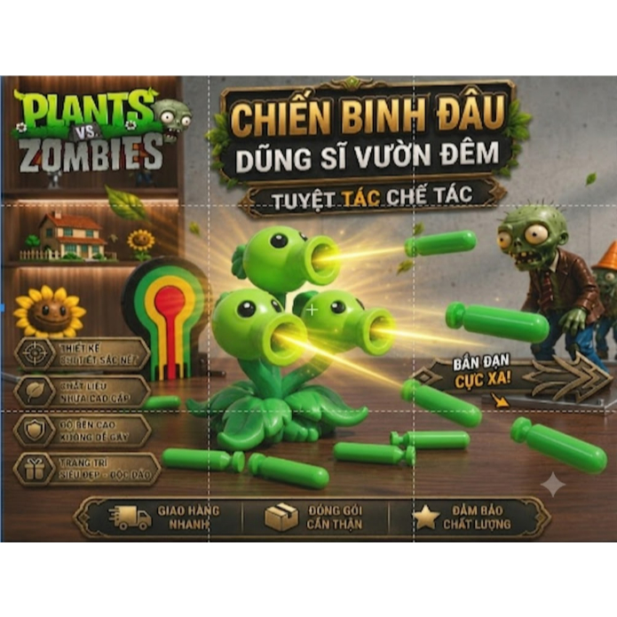 Mô hình Plants Zombies Cây đậu 3 đầu Peashooter | Làm Quà Tặng Trang Trí