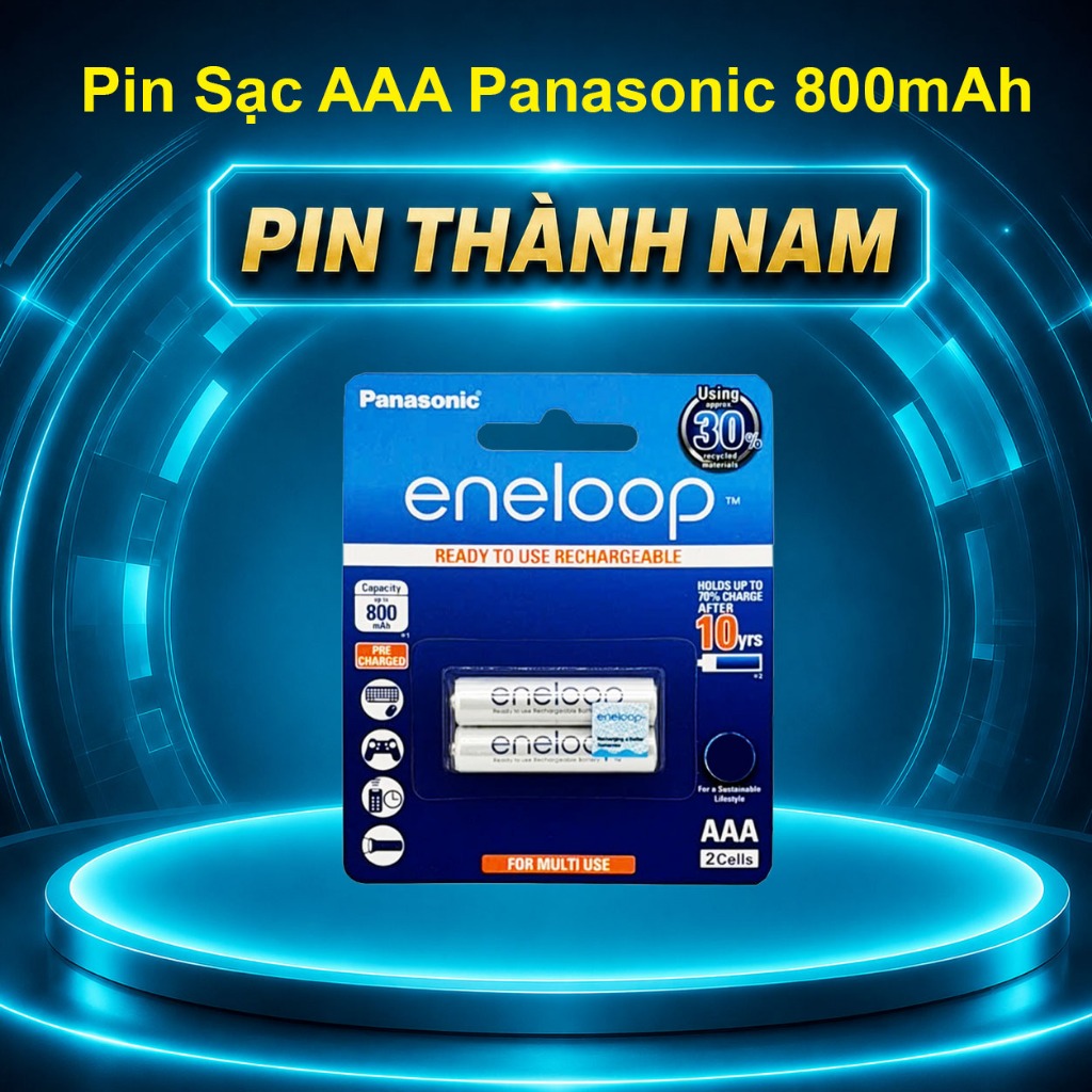 Pin Sạc Eneloop Panasonic AAA 800mAh Vỉ 2 Viên Chính Hãng