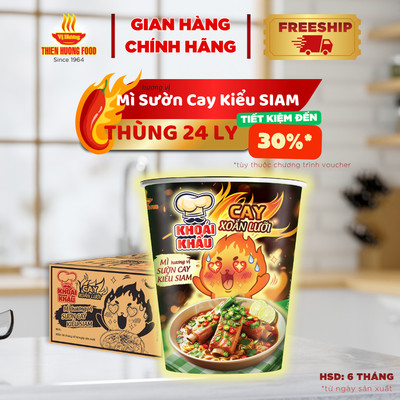 MÌ CAY XOẮN LƯỠI - Thùng 24 ly Khoái Khẩu Mì Hương Vị Sườn Cay Kiểu SIAM 67gram/ly [TMNLY0032]
