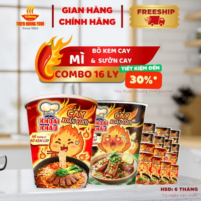 MÌ CAY MIX VỊ-Combo Mì Cay Khoái Khẩu 67gr (8 ly hương vị Bò Kem Cay + 8 ly hương vị Sườn Cay kiểu Siam)