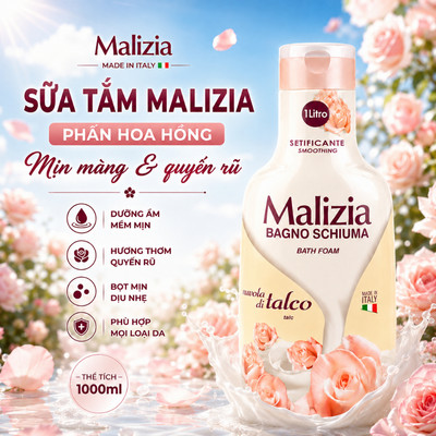 SỮA TẮM THƠM LÂU MALIZIA PHẤN THƠM 1000ML – DƯỠNG ẨM, MỀM DA & HƯƠNG PHẤN THƠM TINH TẾ MADE IN ITALY