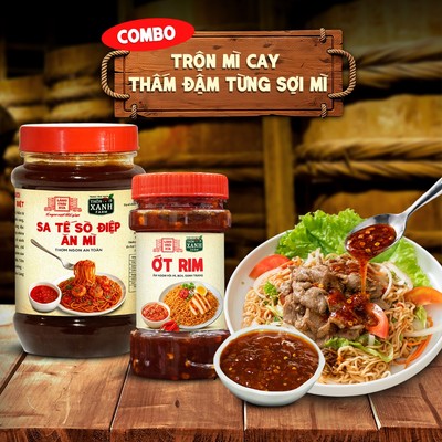 Combo 2 hủ gồm Sa tế sò điệp ăn mì 260g và Ớt rim hủ 140g Làng Chài Xưa nguyên liệu tươi