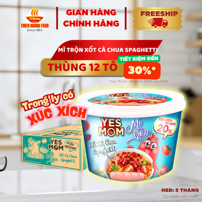 CÓ XÚC XÍCH TRONG TÔ- Thùng 12 tô Mì Trộn Có Xúc Xích Xốt Cà Chua Spaghetti Yes Mom 113.2gram/tô   [TMNBK0030]