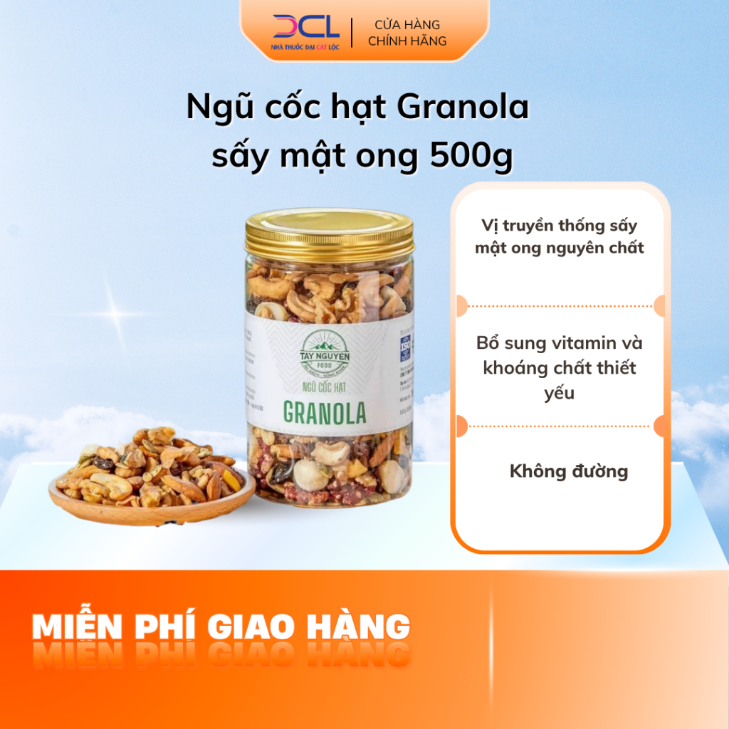 Ngũ cốc hạt Granola sấy mật ong không đường ăn liền Tây Nguyên Food 500g