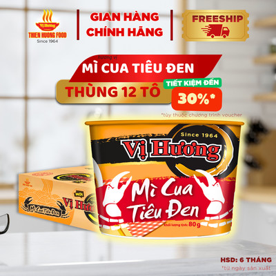 Thùng 12 Tô Mì Vị Hương Cua Tiêu Đen Cao Cấp 80gram/tô  [TMNBK0010]