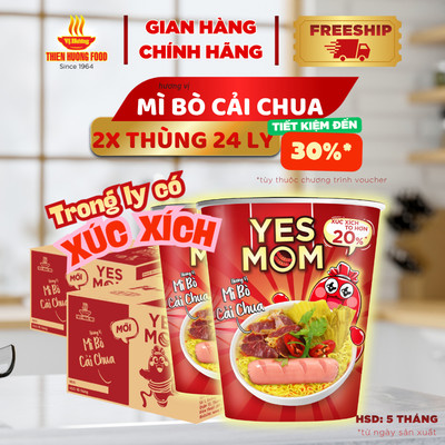 [TIẾT KIỆM] COMBO 2 THÙNG CÓ XÚC XÍCH TRONG LY - Mì ly Bò Cải Chua Yes Mom Có Xúc Xích 79.2gram/ly [TMNLY0037]