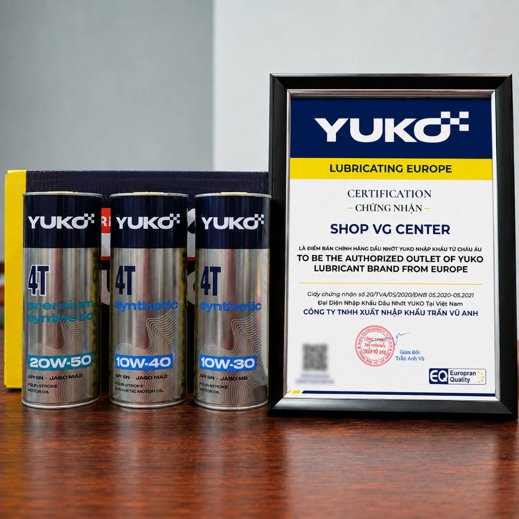 Dầu nhớt xe máy Yuko 10W30, Yuko 10W40, Yuko 20W50 API SN nhập khẩu Châu Âu