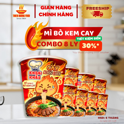 [ƯU ĐÃI] 8 ly Mì Khoái Khẩu Hương Vị Bò Kem Cay 67gram/ly [TMNLY0034]
