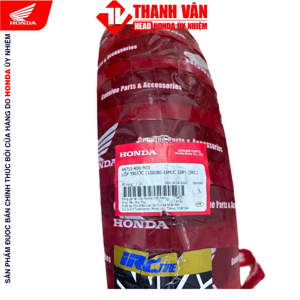 Cặp Vỏ Lốp Xe Honda SH 125i SH 150i SH 160i Chính Hãng Không Săm 100/80-16 120/80-16 IRC K01 SS-530