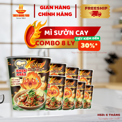 [ƯU ĐÃI] MÌ CAY XOẮN LƯỠI - 8 ly Khoái Khẩu Mì Hương Vị Sườn Cay Kiểu SIAM 67gram/ly [TMNLY0033]