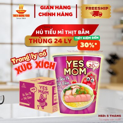 CÓ XÚC XÍCH VÀ VẮT HỦ TIẾU TRONG LY - Thùng 24 Ly Hủ Tiếu Mì Thịt Bằm Yes Mom Có Xúc Xích 79.2gram/ly   [TMNLY0020]