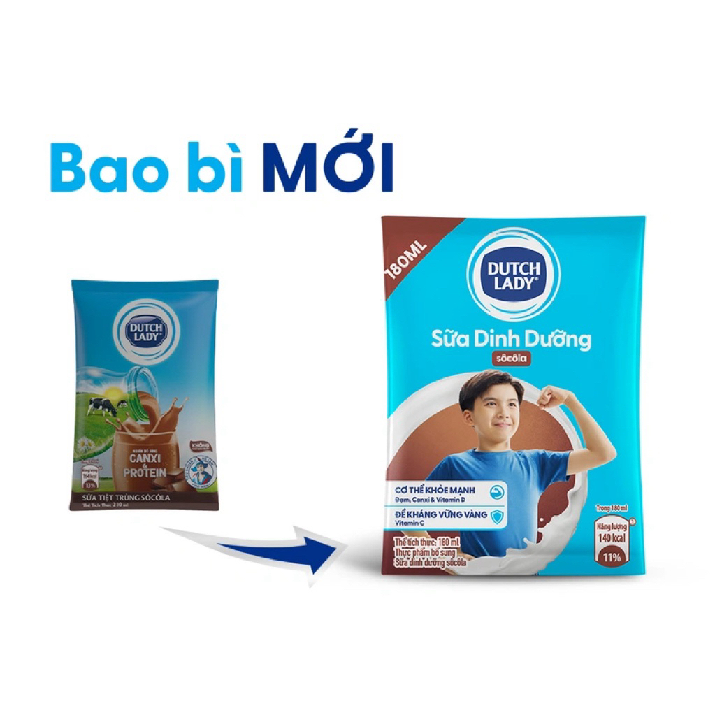 Thùng 48 bịch sữa dinh dưỡng hương socola Dutch Lady 180ml