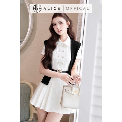 Váy Ngắn Xếp Ly Cao Cấp Alice Phối Choàng Cổ, Đầm Sơ Mi Thắt Đai Eo Ôm Dáng Phù Hợp Dạo Phố T638