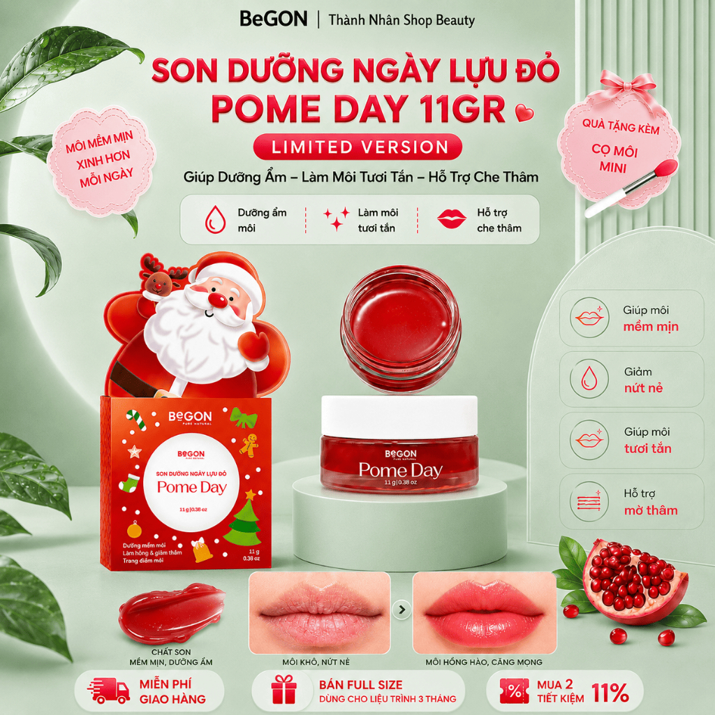 Son Dưỡng Ngày Lựu Đỏ Pome Day Size Lớn 11gr – Dưỡng Ẩm, Che Thâm & Tươi Tắn Môi – BeGON