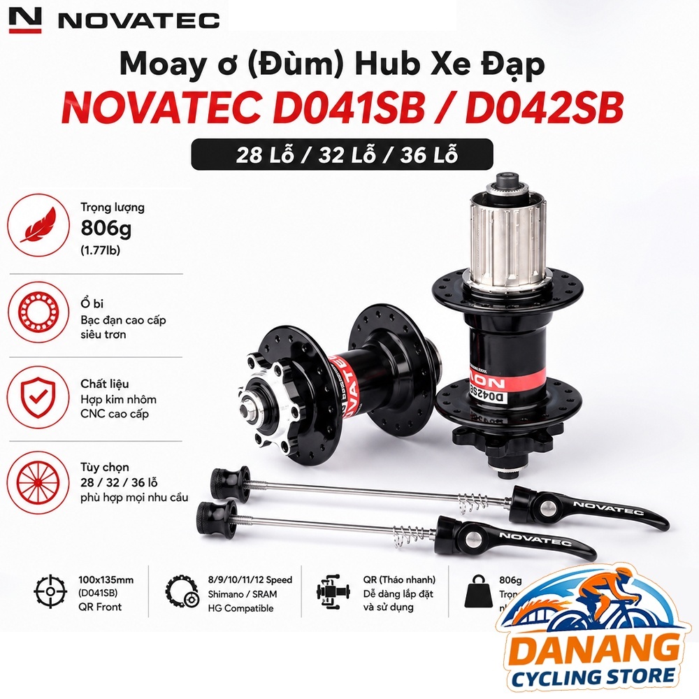 Moay ơ (Đùm) Hub Xe Đạp NOVATEC D041SB / D042SB – 28 Lỗ / 32 Lỗ / 36 Lỗ