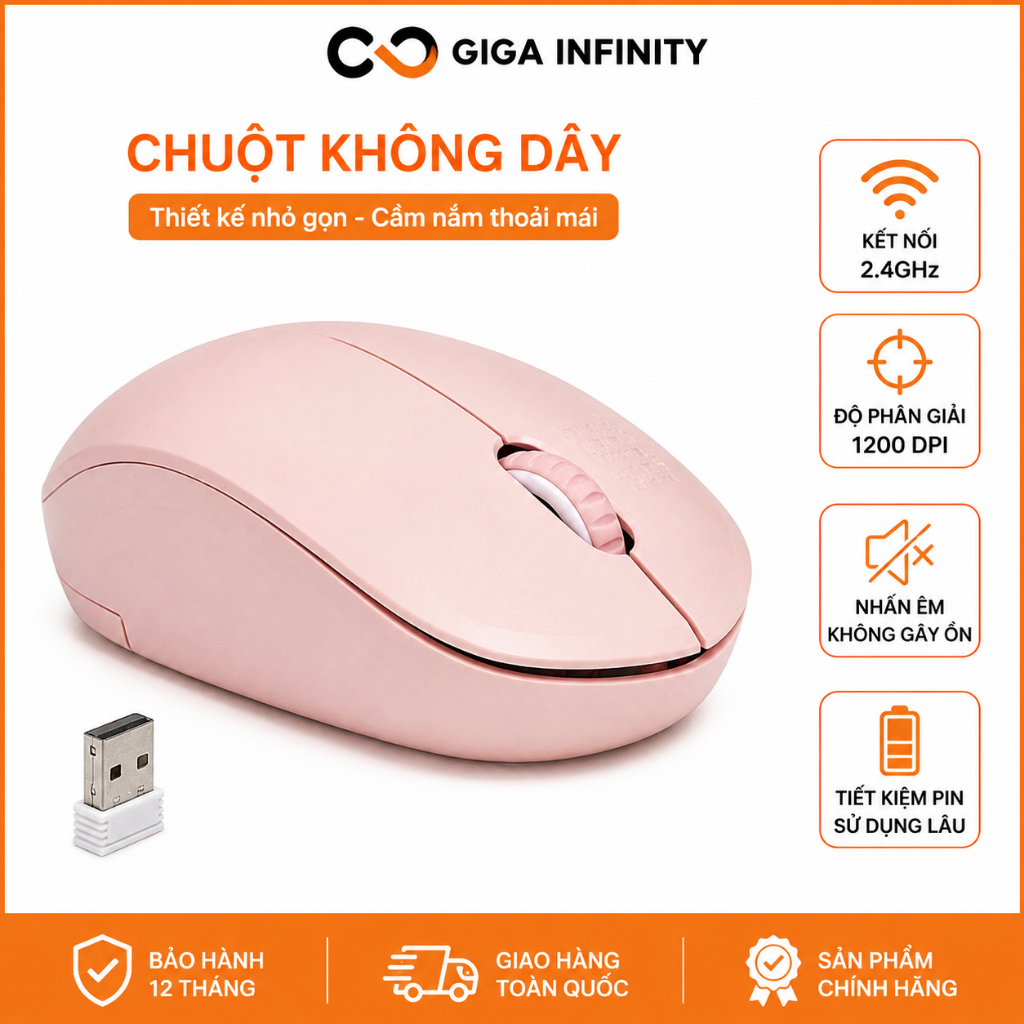 Chuột không dây G81, G82 đen hồng, bảo hành 24 tháng đổi mới