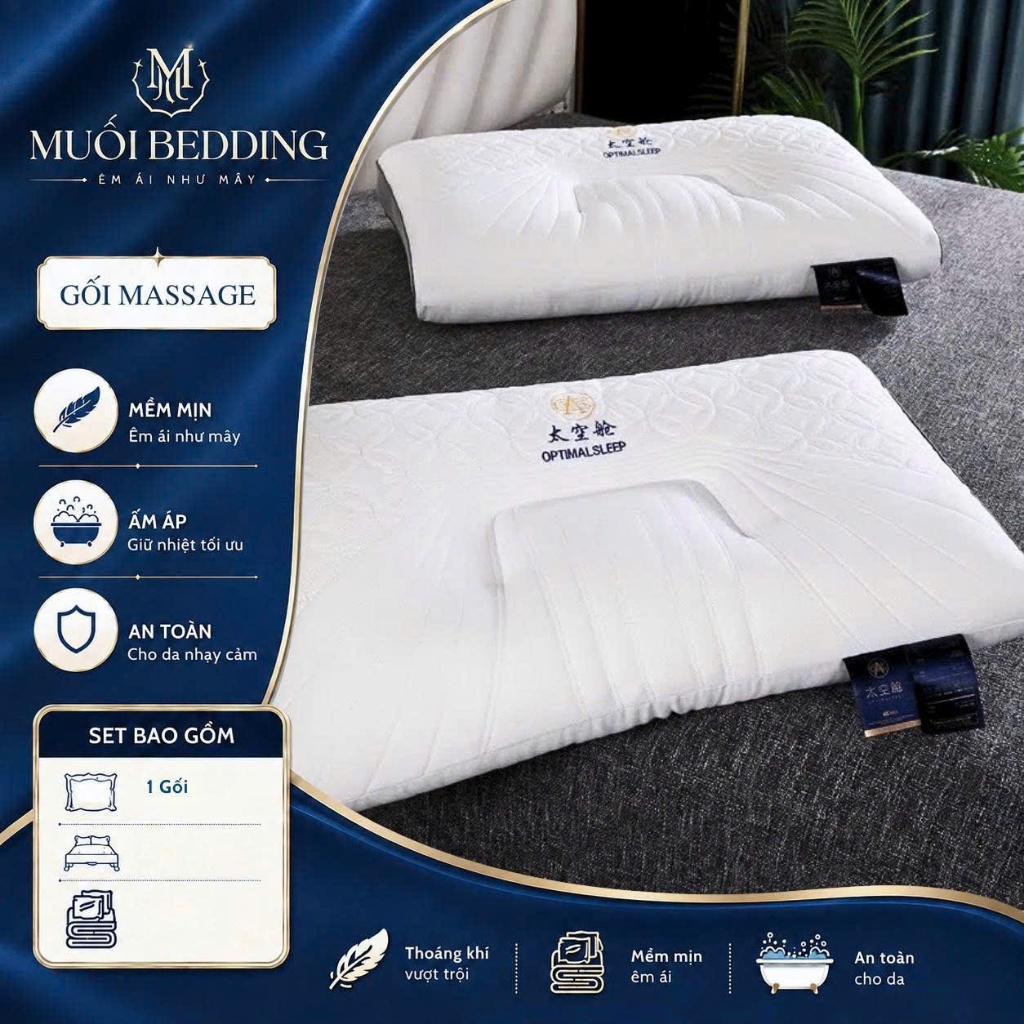 Gối Massage OPTIMAL SLEEP Công Thái Học – Gối Cao Su Nhập Khẩu Kết Hợp Bông Xơ 3D, Hạt Massage Dệt K