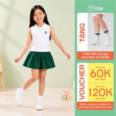 Set áo polo & chân váy bé gái đi chơi, đi học mềm mịn thoáng khí 15kg - 35kg BaaBaby SE09C