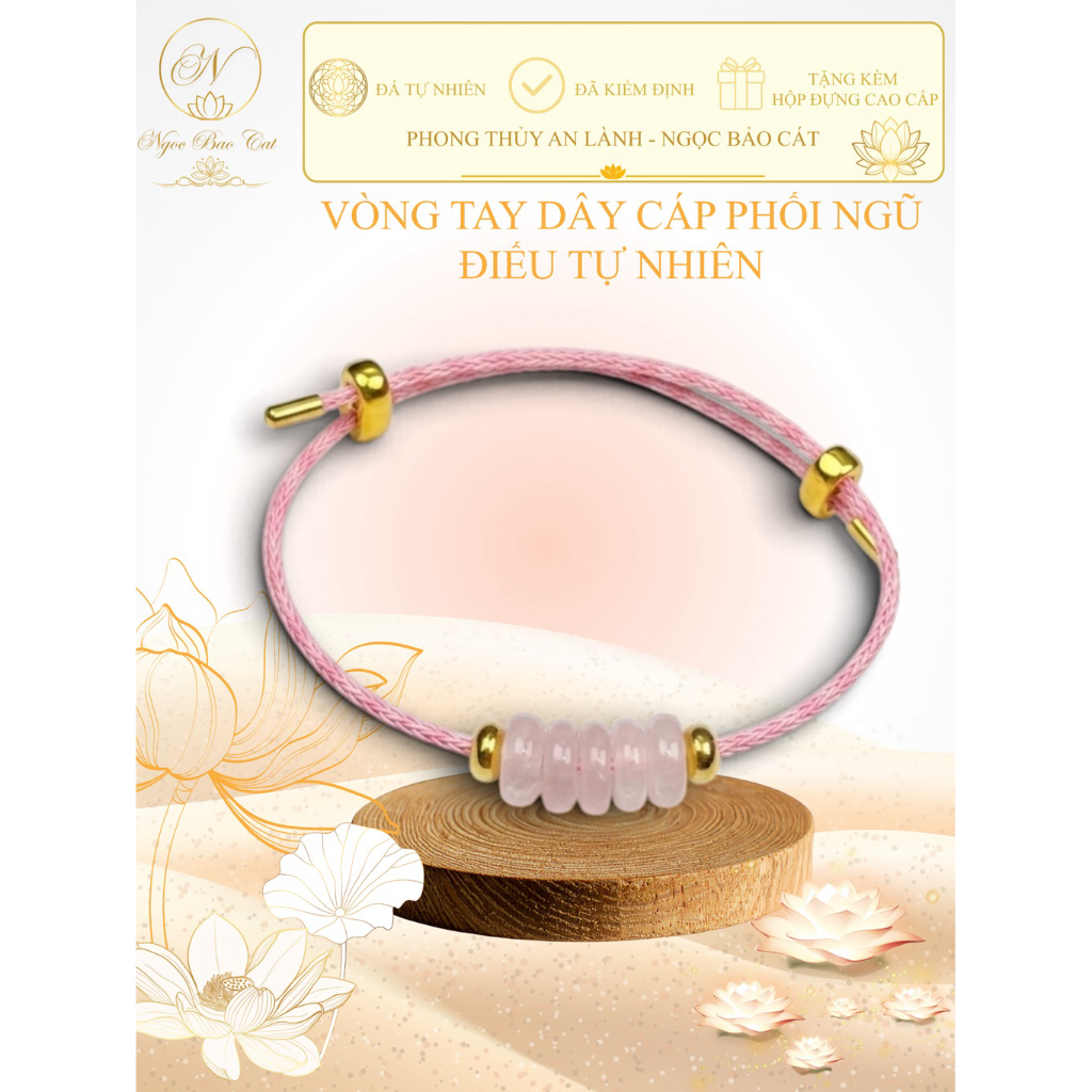 Vòng Tay Dây cáp Phối Ngũ Điếu Phong Thủy May Mắn Tình Duyên Ngọc Bảo Cát