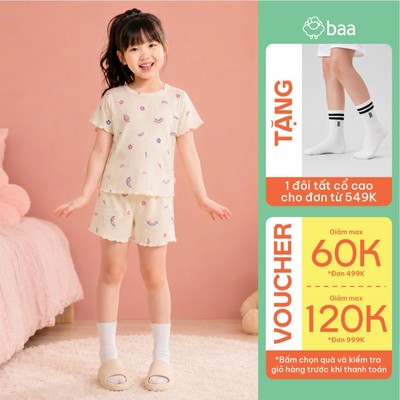 Đồ Bộ Mùa Hè Bé Gái Thun Lạnh, Mềm Mịn Thấm Hút Tốt 1-10 tuổi BaaBaby DB05N