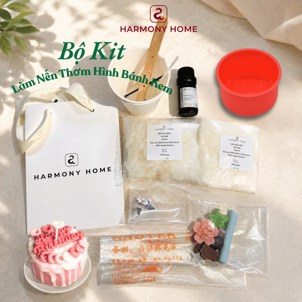 Bộ Kit Làm Nến Thơm Hình Bánh Kem Harmony Home – DIY Tự Làm Nến Tại Nhà