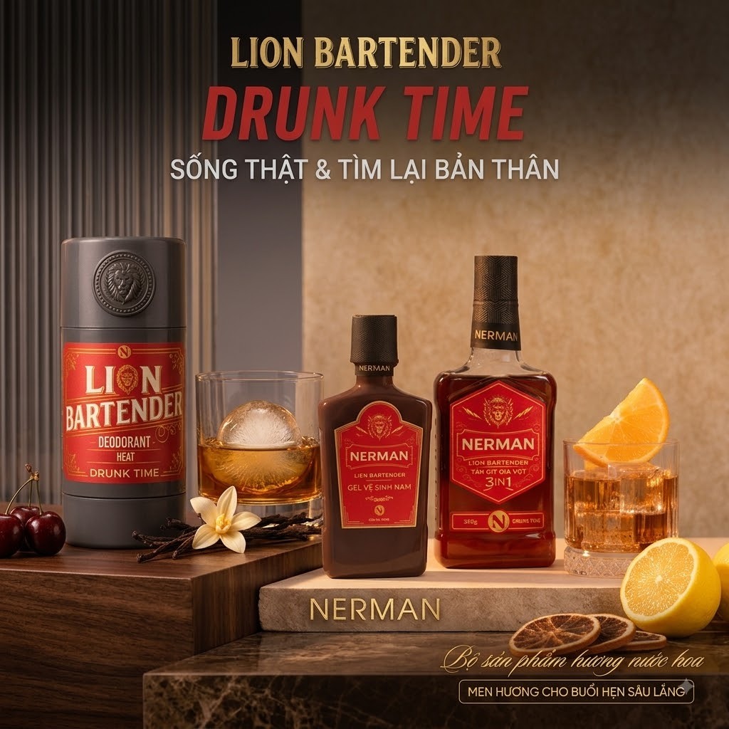 Combo say mê Nerman - Sữa tắm Lion 330g & DDVS Lion 100g & Lăn khử mùi Lion 40g - SB