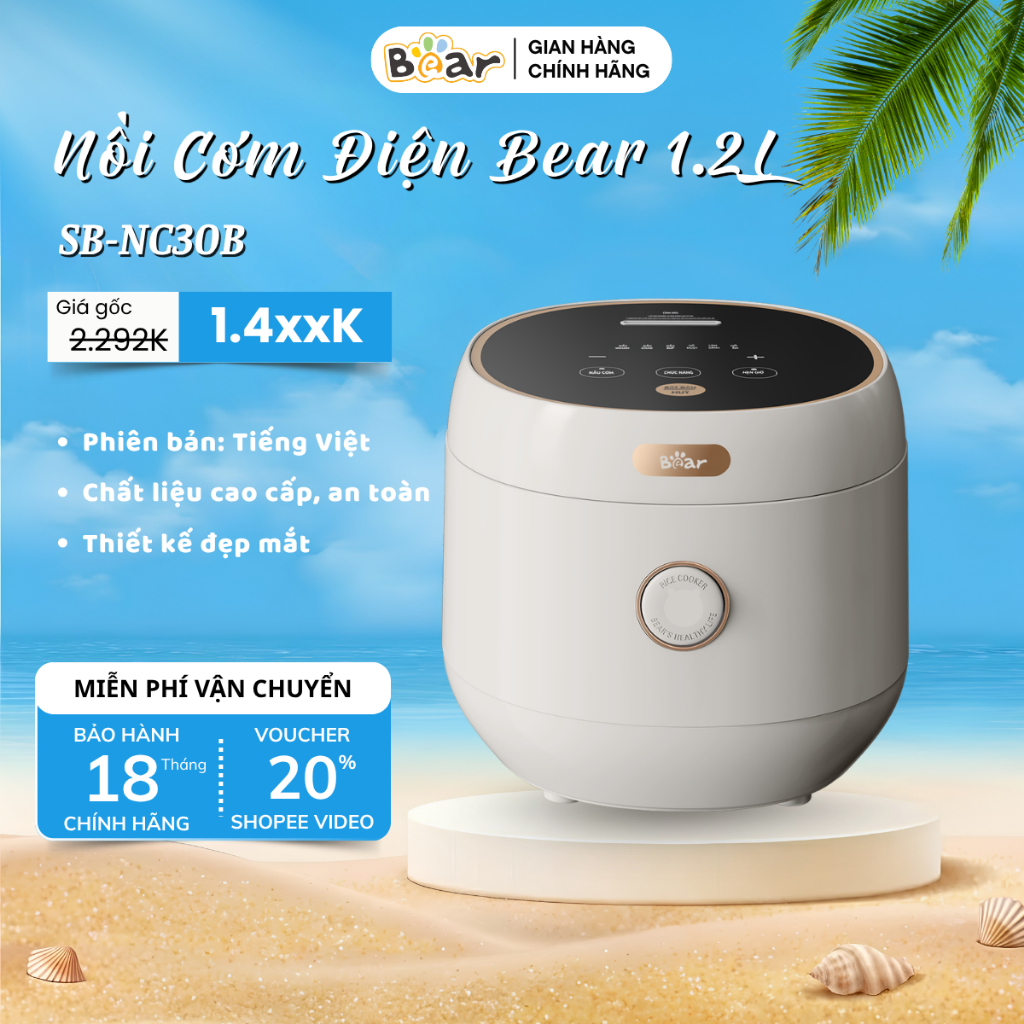Nồi Cơm Điện Bear 3L SB-NC30B Chính Hãng Lòng Nồi 6 Lớp Than Hoạt Tính Hẹn Giờ 12 Tiếng 600W