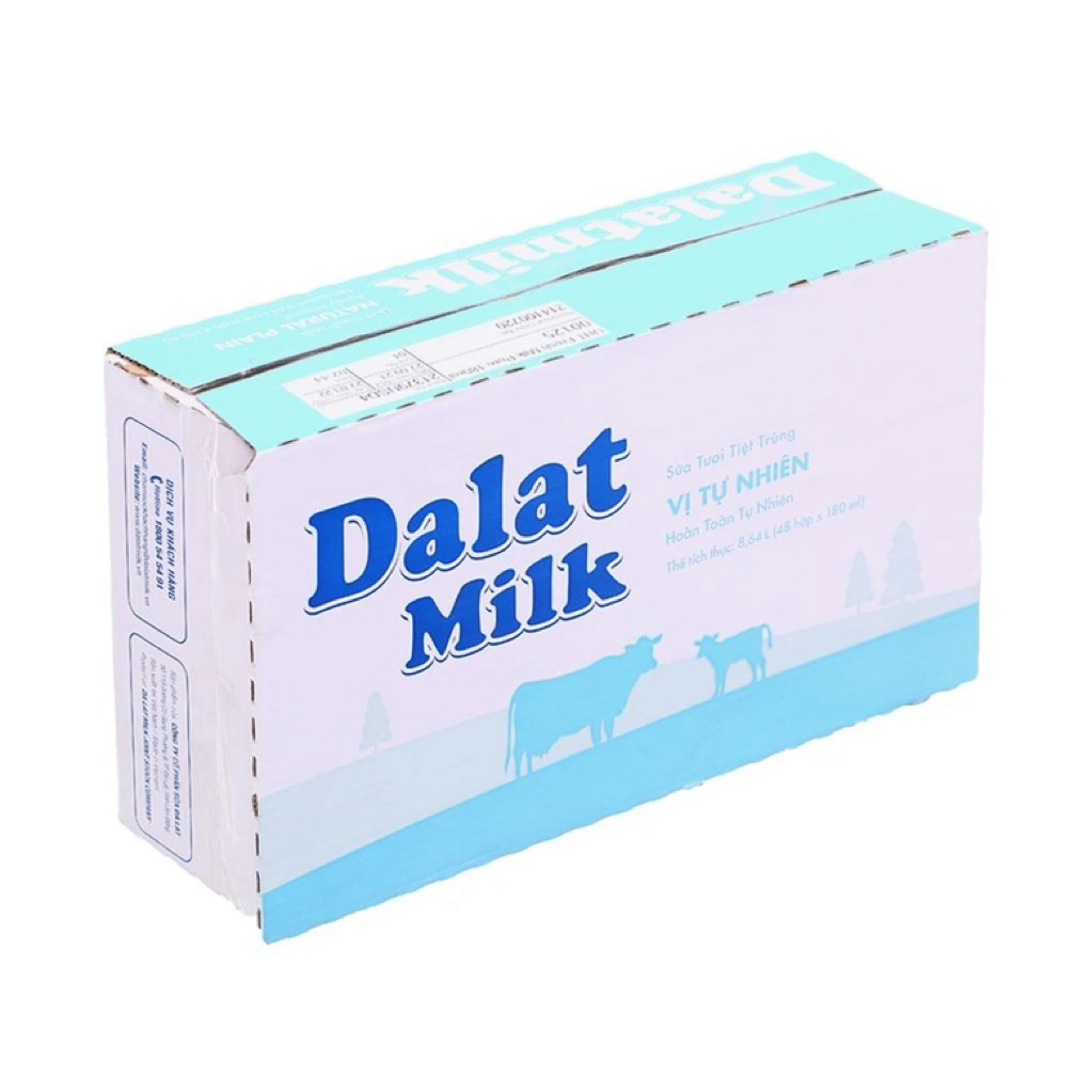 Thùng 48 hộp sữa tươi tiệt trùng vị tự nhiên Dalat Milk 180ml