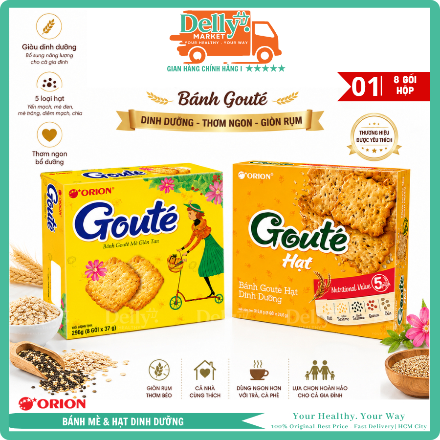 Bánh quy Goute giòn tan vị Mè / Hạt Dinh Dưỡng_hộp 8 gói 296gr