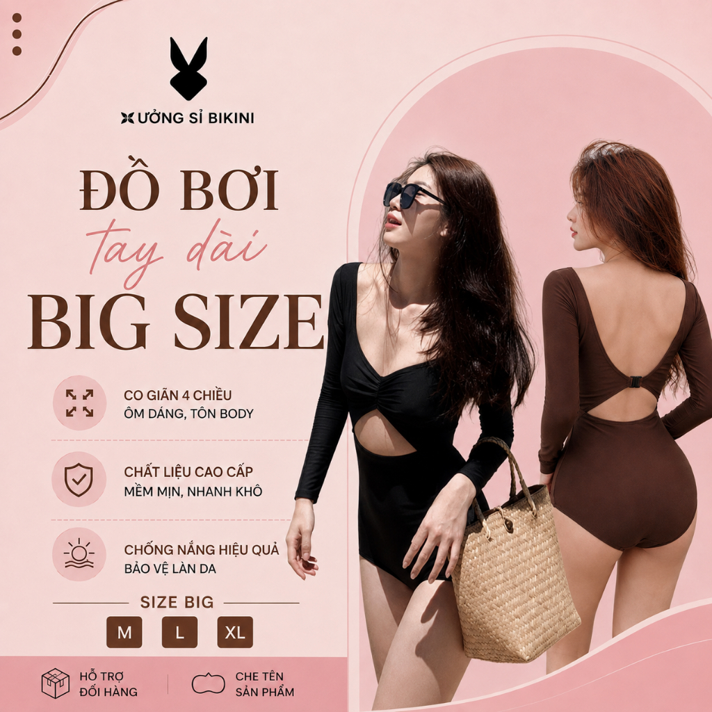 [BIKINI LOẠI ĐẸP] Bikini liền mảnh, Đồ bơi nữ tay dài NHÚN NGỰC khoét lưng khoét ngực siêu sexy