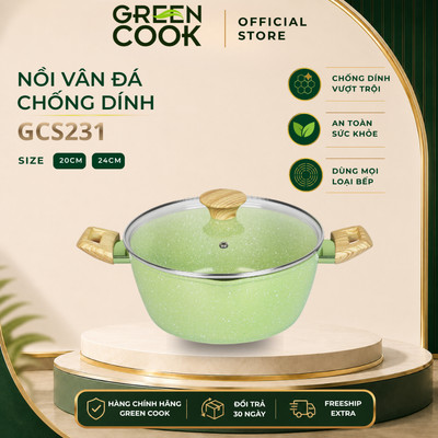 Nồi đúc men đá ceramic miệng rót đáy từ 9 lớp chống dính PFOA free Green Cook