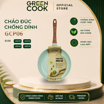 Chảo đúc đáy từ chống dính PFOA free men đá ceramic xanh ngọc Green Cook GCP06