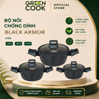 Bộ Nồi Chống Dính Black Armor Green Cook GCS2512-T1 : 18,20,24cm