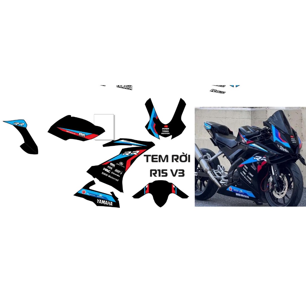 TEM R15 V3 MẪU THIẾT KẾ 3 MÀU ĐẸP MẮT, TEM IN 3 LỚP CHỐNG NƯỚC