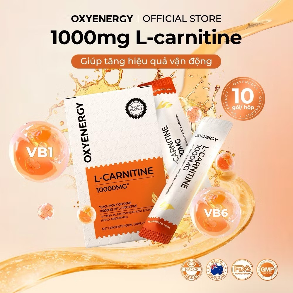 Nước Uống L-Carnitine 1000mg OXYENERGY - Giúp Đốt Mỡ Nhanh, Tăng Trao Đổi Chất Lượng（10ml * 10 gói)
