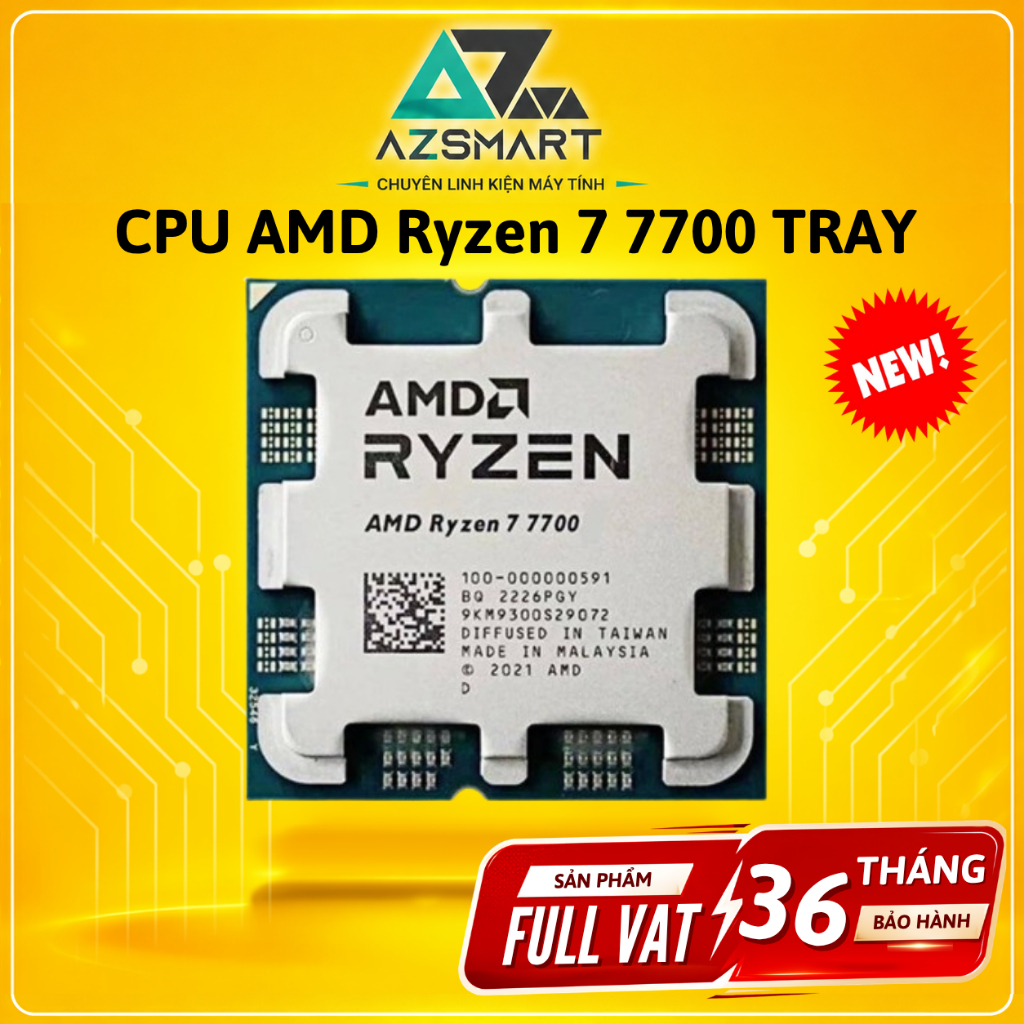FULL VAT CPU AMD Ryzen 7 7700  Tray NEW 8 Nhân 16 Luồng Bảo Hành 36 Tháng Chính Hãng PC GAMING AZsma
