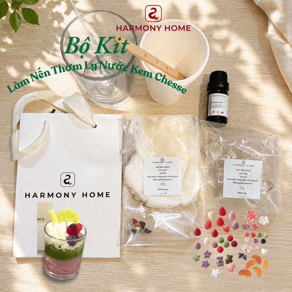 Bộ KIT Làm Nến Thơm Ly Nước Kem Cheese Harmony Home – DIY Làm Nến Tại Nhà
