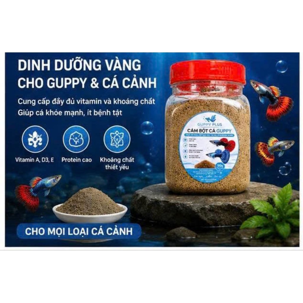 [Guppy Plus] Cám cá bảy màu, cám cá guppy cao cấp, giúp lên màu, nguyên liệu tự nhiên