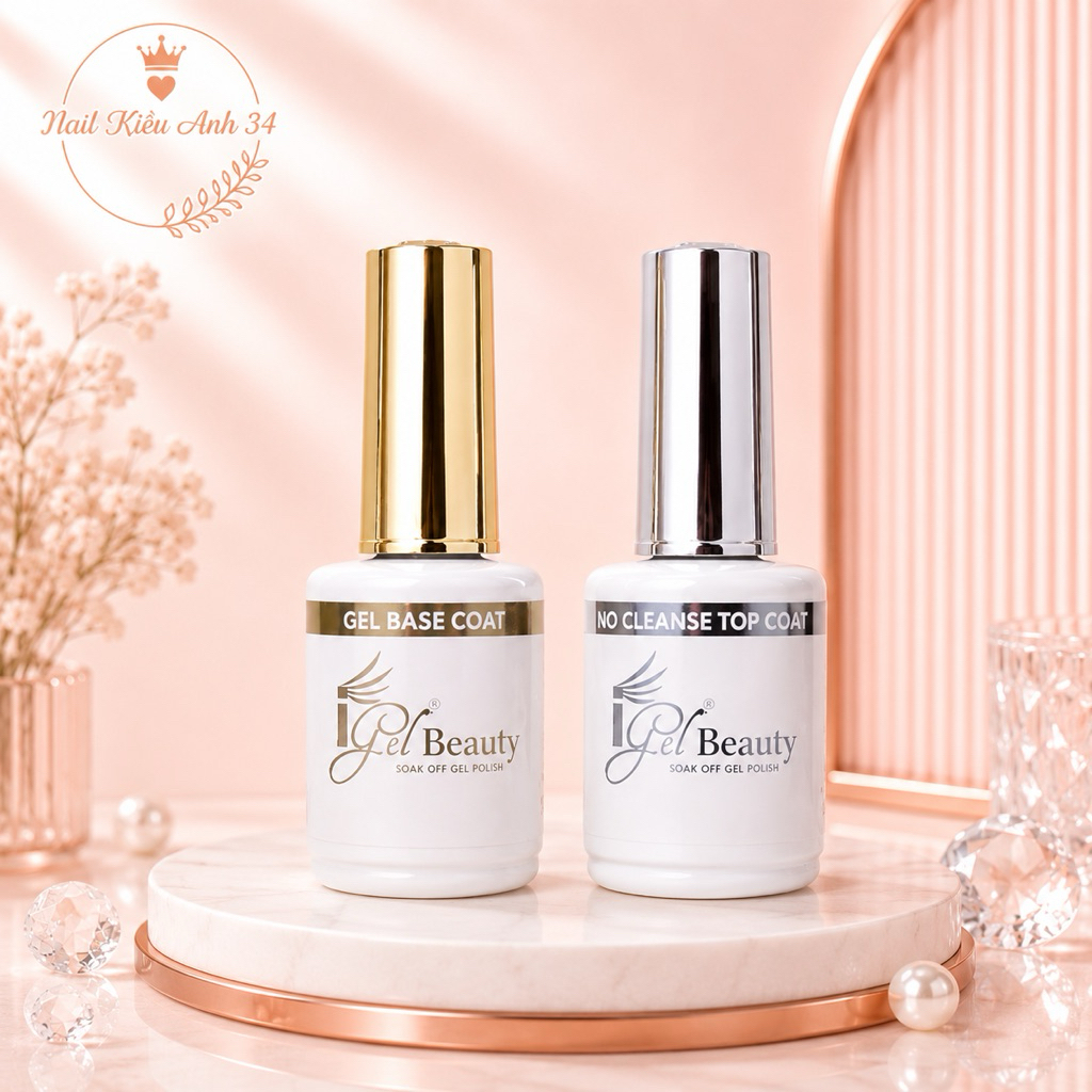 Combo 2 Chai Base + Top Igel Beauty 15ml Chính Hãng – Gel Liên Kết Và Phủ Bóng Nail Siêu sét 2 chai 