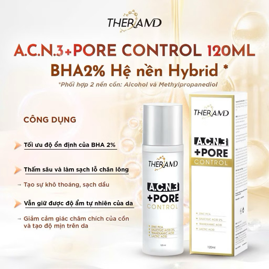Dung dịch tẩy tế bào chết và giảm dầu thừa BHA 2% & Zinc PCA - TheraMD A.C.N.3+PORE Control - 120ml|