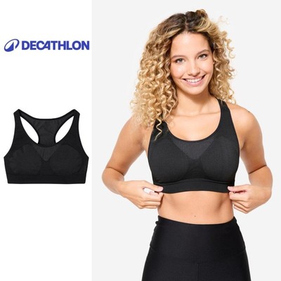 Áo bra thể thao (không mút ngực) nâng đỡ trung bình first cho nữ đen DECATHLON kalenji mã 8772915