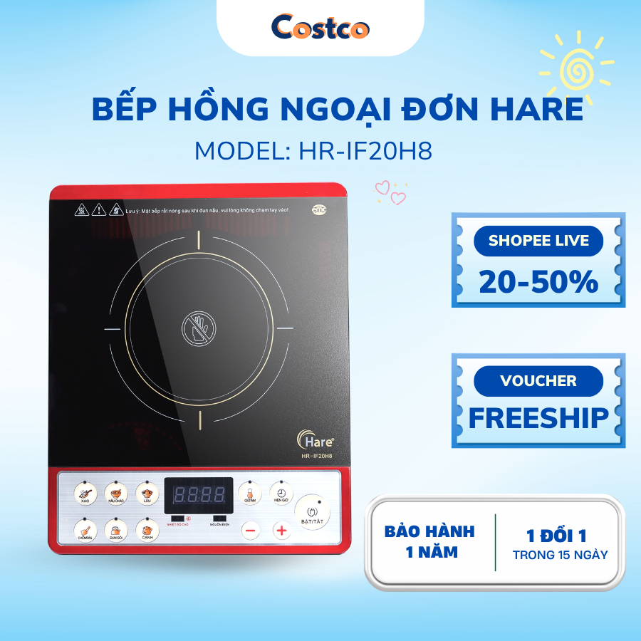 Bếp Hồng Ngoại Đơn Hare HR-IF20H8 công suất 2000W Nấu Nhanh Dùng Mọi Loại Nồi Mặt Kính Chịu Nhiệt