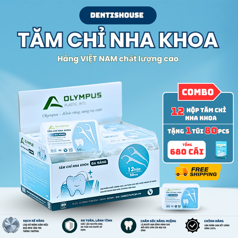 Tăm chỉ nha khoa OLYMPUS - Tăm chỉ nha khoa hộp nhỏ tiện lợi thương hiệu Việt Nam chất lượng cao.