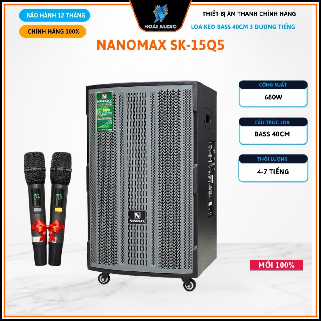 Loa Kéo Nanomax SK-15Q5 Bass 40cm 680W Bluetooth 6.2 – Loa Karaoke Di Động Chính Hãng