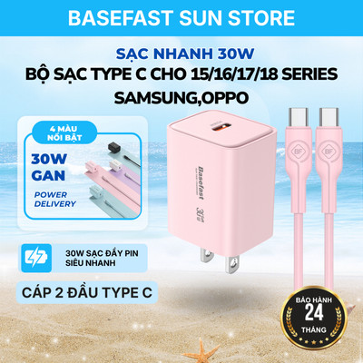 Bộ Sạc Type C to C 30W Basefast, dùng cho 15/16/17/18 series, samsung oppo Công nghệ GaN an toàn